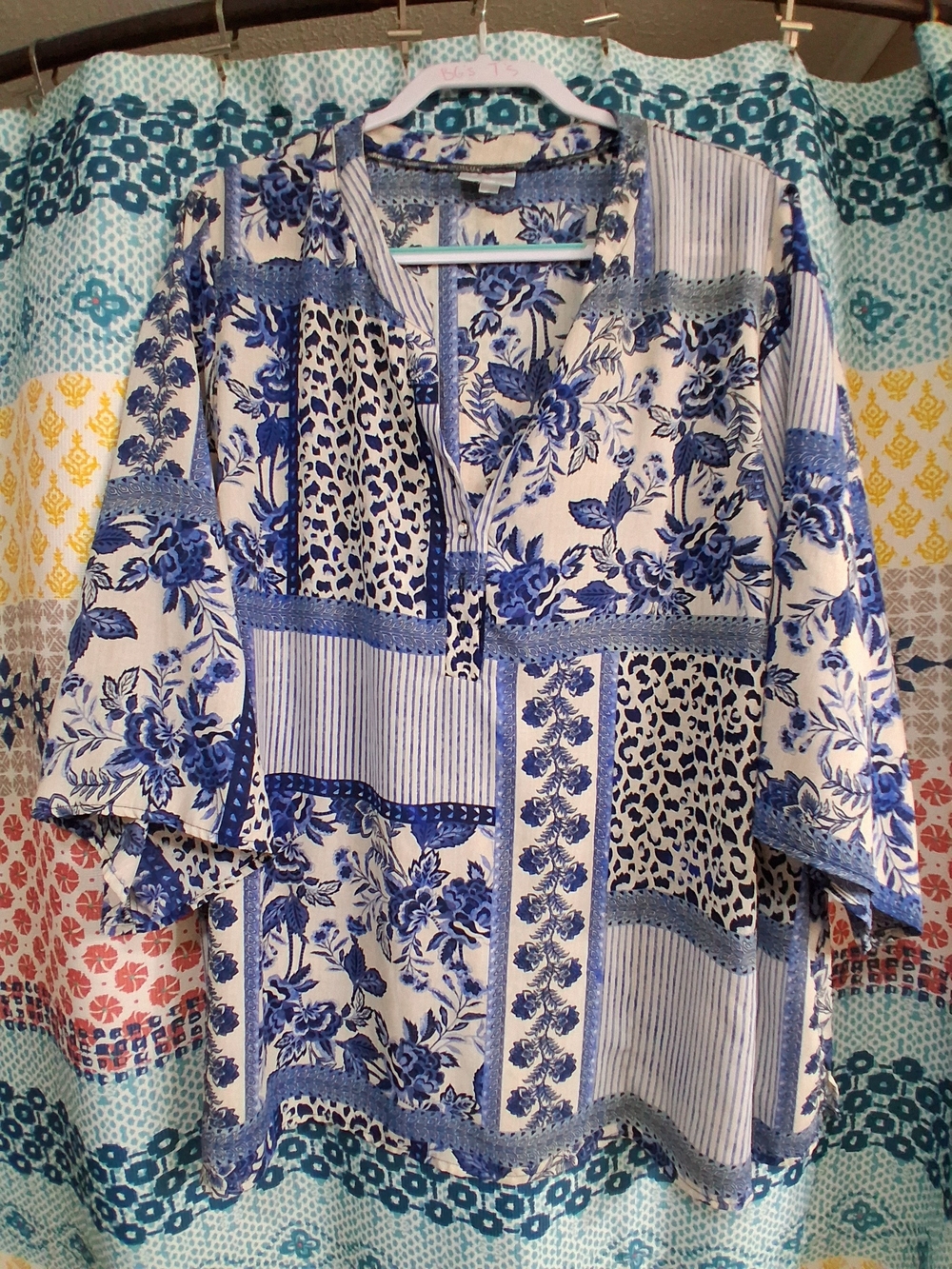 Avenue 22/24 Blue Floral Patchwork Tunic Top - Women